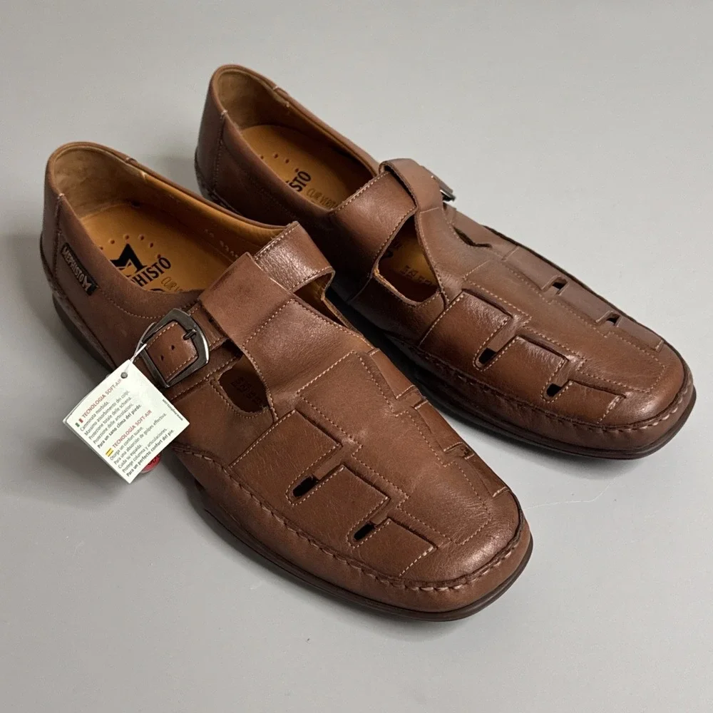Mephisto Tarek Hazelnut Men's Size US 13 (UK 12.5)Fisherman Leather Brown Sandal
